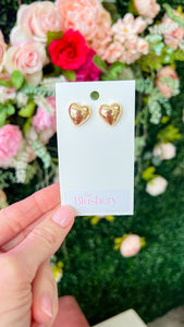 Metallic Gold Puffy Heart Stud Earrings