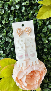 Bride Glitter Acrylic Earrings White