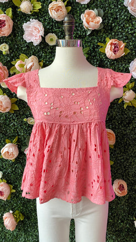 Pink Eyelet Peplum Top