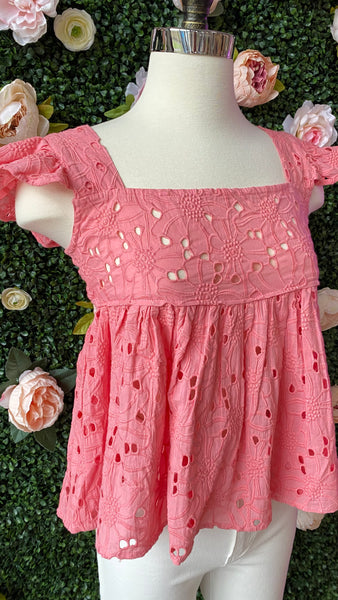 Pink Eyelet Peplum Top