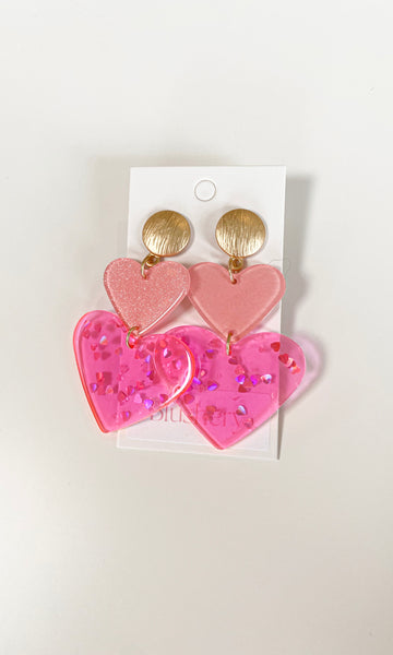 Double Heart Drop Acrylic Earrings